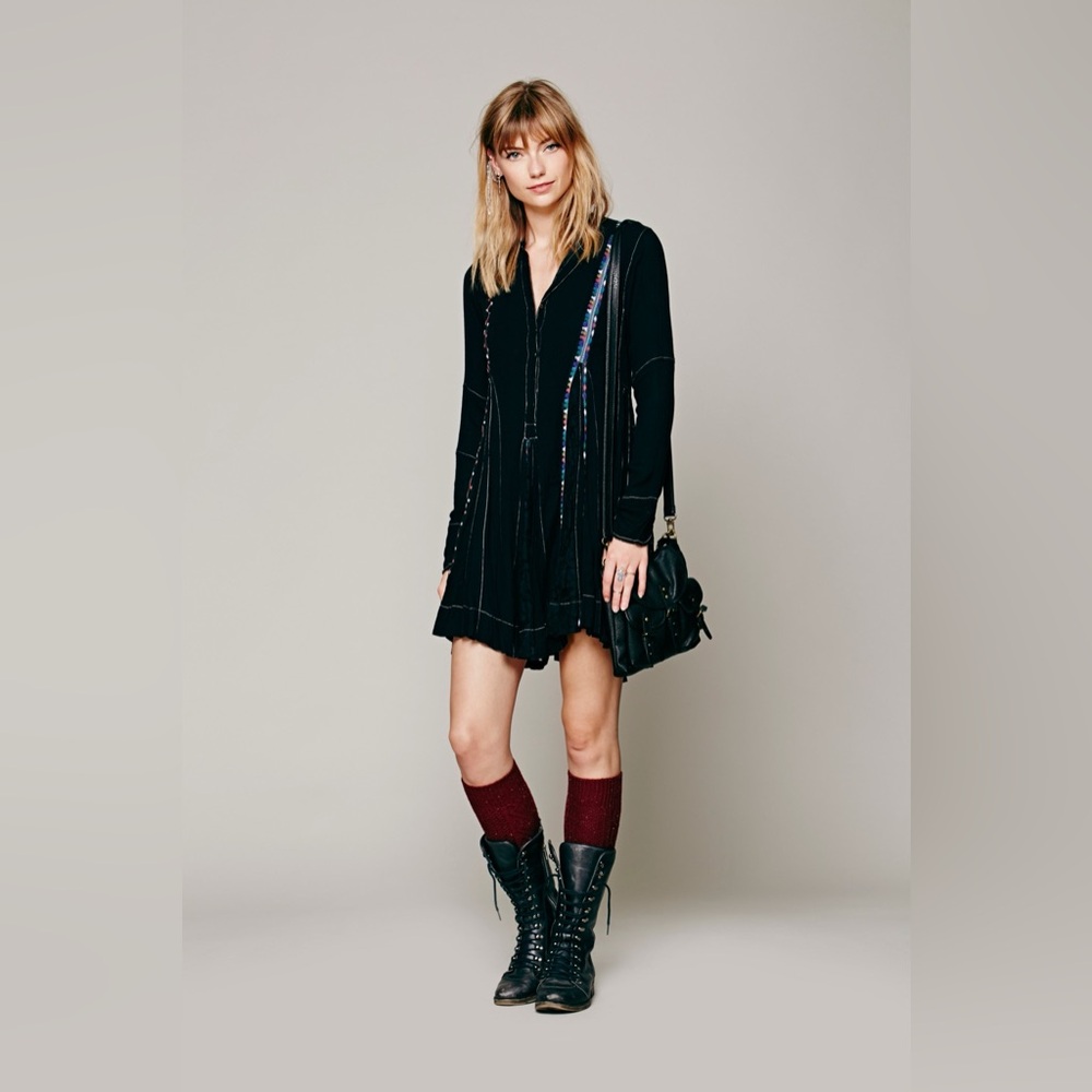 Free People FP One Bohemian Black Long Sleeve Gauze Lace Dress